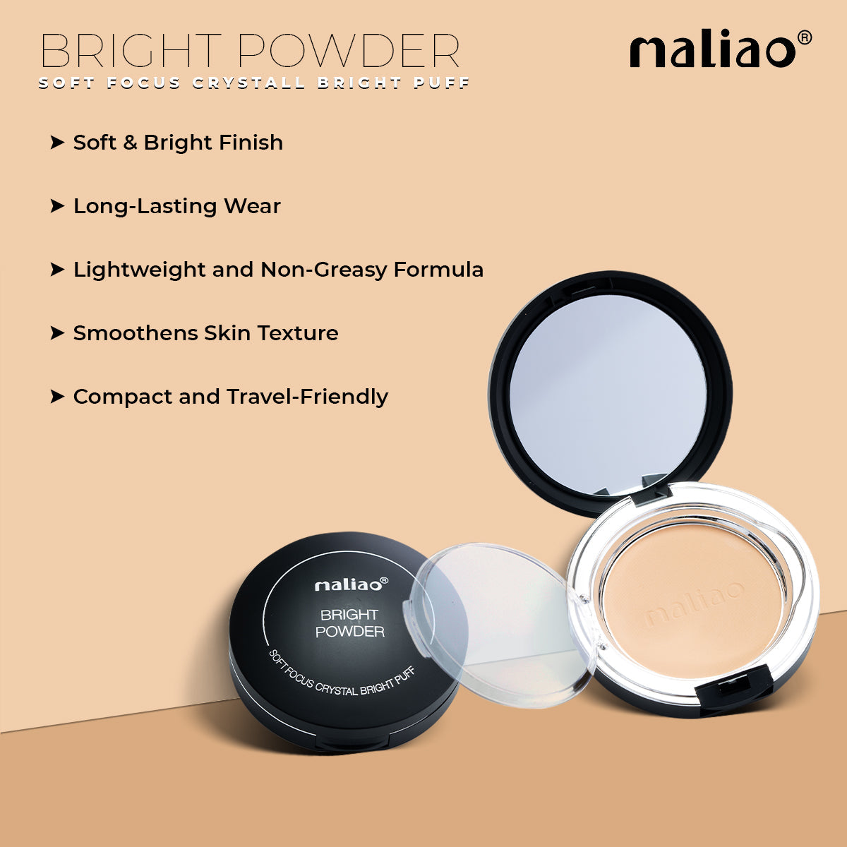 MALIAO Bright Powder Soft Focus Crystal Bright Puff Cake - Illuminate Your Beauty with a Crystal Finish Face